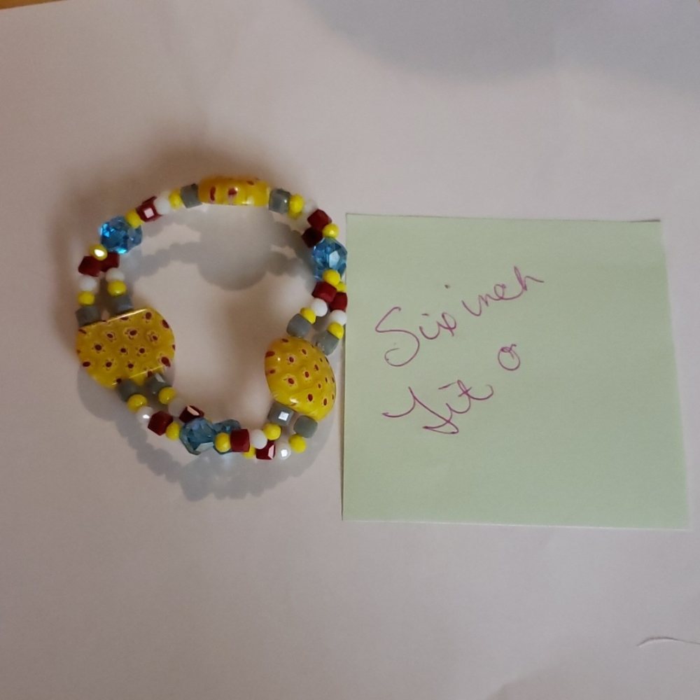 6 inch stretchy double bracelet Mille Fiore bead